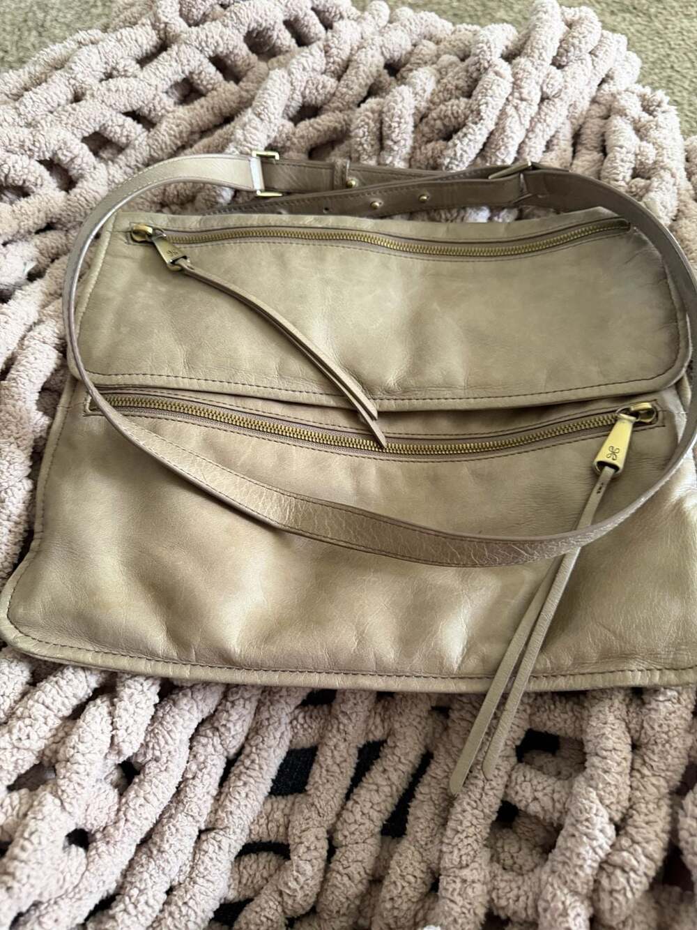 Hobo Margot Foldover Taupe Leather Crossbody Bag
